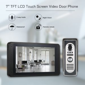 Wired Video Doorbell 7" TFT LCD Touch Screen Video Door Phone with 1-Camera 1-Monitor Waterproof Two-way Intercom Monitoring